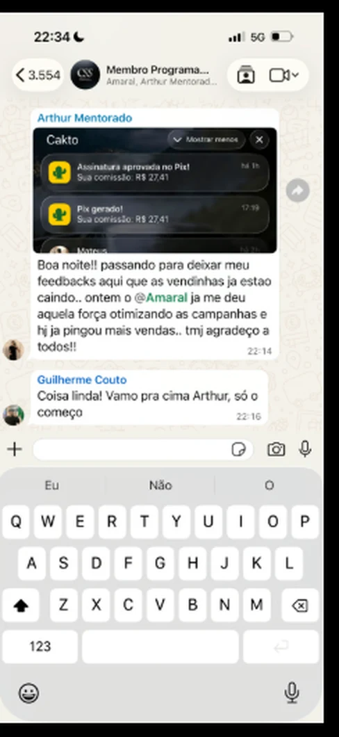 Depoimento de aluno 4 sobre a primeira venda de assinatura