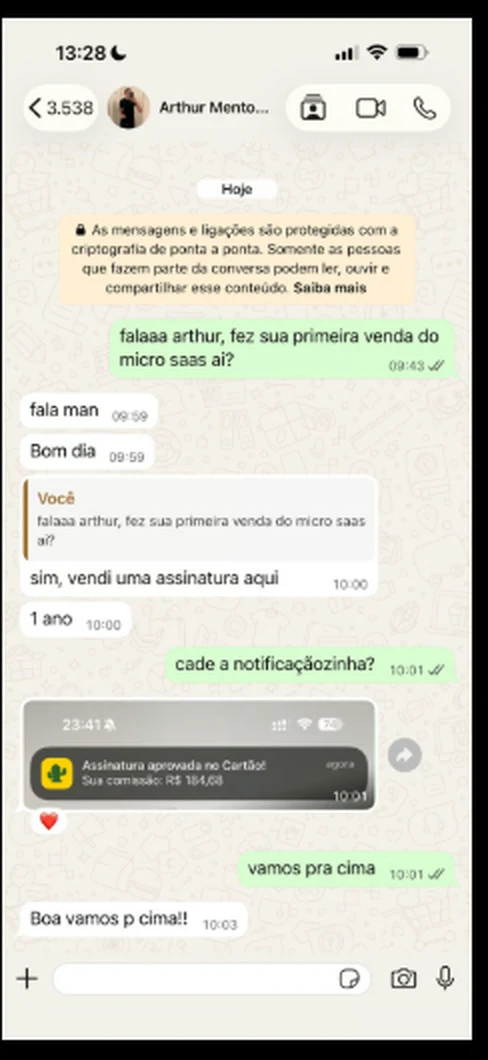 Depoimento de aluno 2 sobre a primeira venda de assinatura